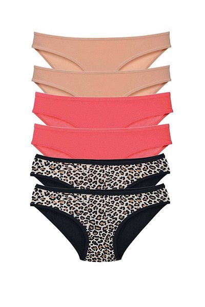 Easy Tedarik 6 Pieces Lycra Women's Slip Panties Leopard Skin Fuchsia