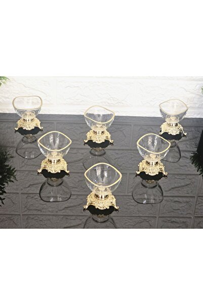 atabey home 6-Piece Gold Detailed - Coffee Color Side Lava Turkish Delight and Sauce Bowl Dump, Fine Pattern