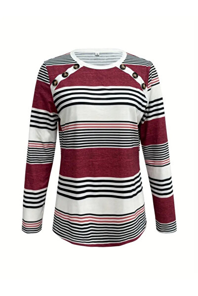 buğrahayalin Women's long sleeve crew neck button detailed patterned supreme blouse