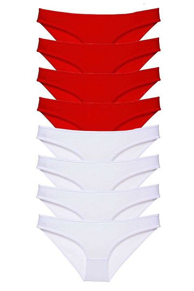 Easy Tedarik 8 Pieces Super Eco Set Lycra Women's Slip Panties Red White