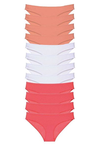 Easy Tedarik 12 Pieces Super Eco Set Lycra Women's Slip Panties Powder White Fuchsia