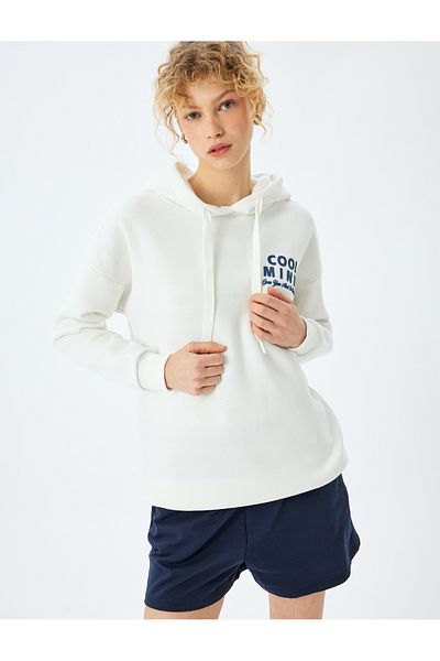 Koton Raster Back Printed Hooded Oversize Long Sleeve Sweatshirt