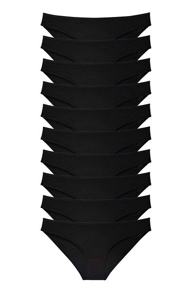 Easy Tedarik 10 Pieces Super Eco Set Lycra Women's Slip Panties Black