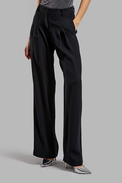 its basic Women's Black Color Loose Fitting Pleated Draped Fabric Trousers