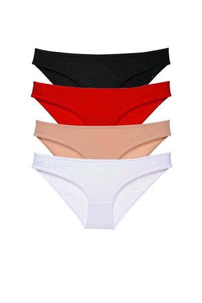 Easy Tedarik 4 Pieces Super Eco Set Lycra Women's Slip Panties Black Red Skin White