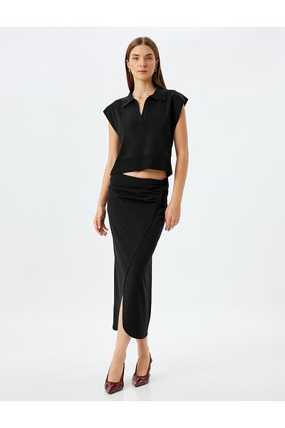 Koton Fusta asimetrică cu două piepturi, slim fit, drapată, lungime midi