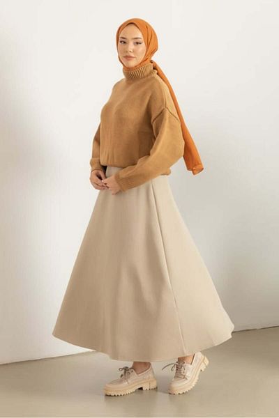 LE CARAMBOLE Γυναικεία Μπεζ Puff Scuba Hijab Flared φούστα