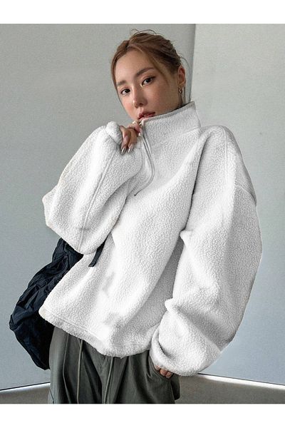 Touz Moda Λευκό μπουφάν με βελούδινο φερμουάρ Streetwear