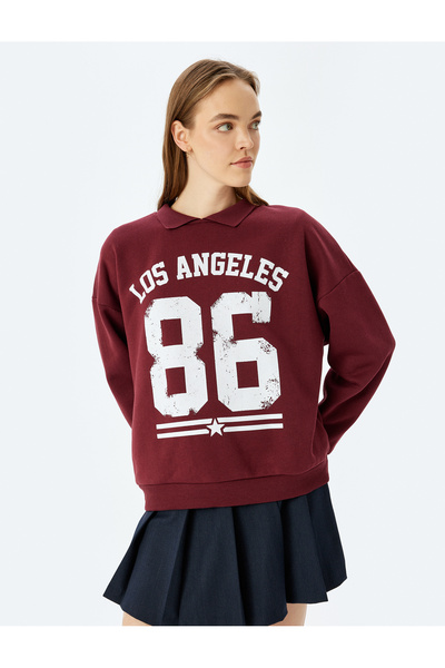 Koton Φούτερ με στάμπα κολεγίου με λαιμόκοψη μεγάλου μεγέθους