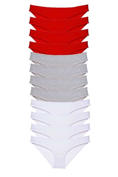 Easy Tedarik 12 Pieces Super Eco Set Lycra Women's Slip Panties Red Gray White