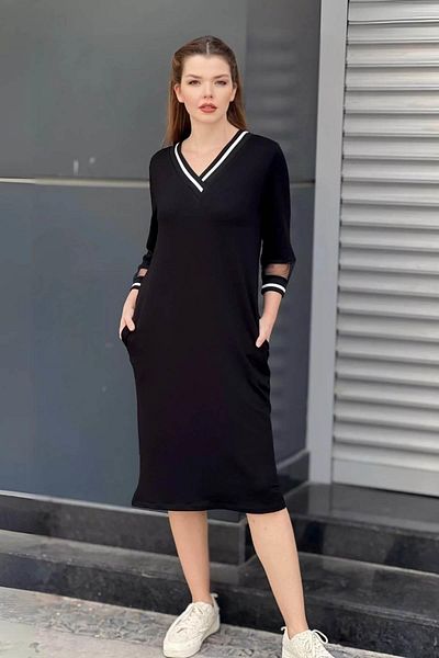 Zer Otantik Rochie midi cu decolteu în V cu buzunare neagră