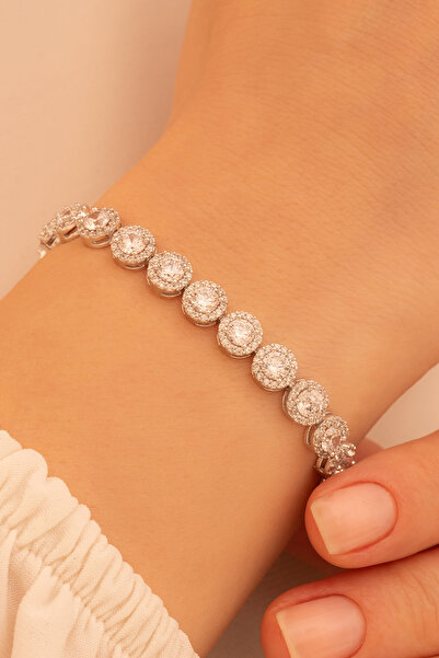 OSMANLI GÜMÜŞ Kadın Gümüş Bileklik - İdil Yuvarlak Model Zirkon Taşlı Kadın B...