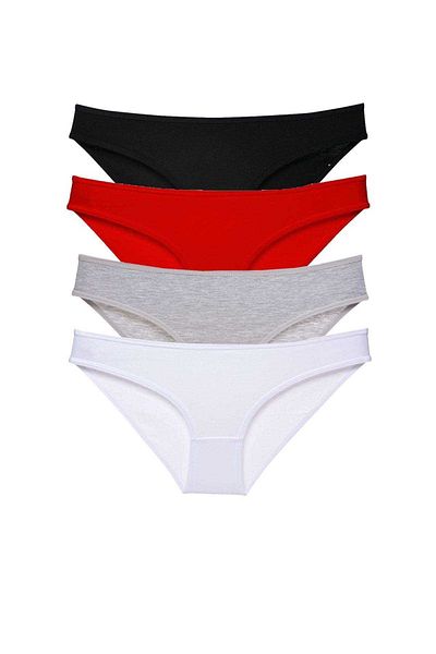 Easy Tedarik 4 Pieces Super Eco Set Lycra Women's Slip Panties Black Red Gray White