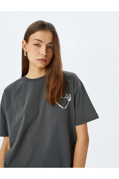 Koton Crew Neck Back Skull Print Oversize Short Sleeve T-Shirt