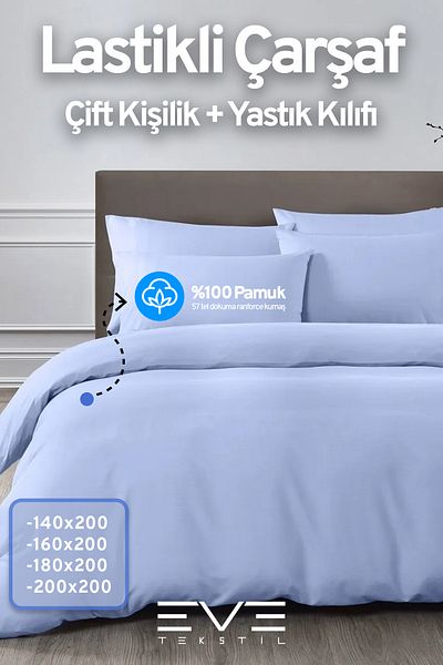 Eve Tekstil Set de cearșafuri și fețe de pernă din țesătură dublă Rainforce