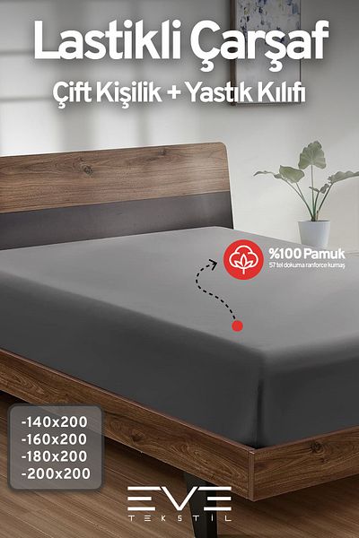 Eve Tekstil Double Rainforce Fabric Elastic Sheet and Pillow Case Set
