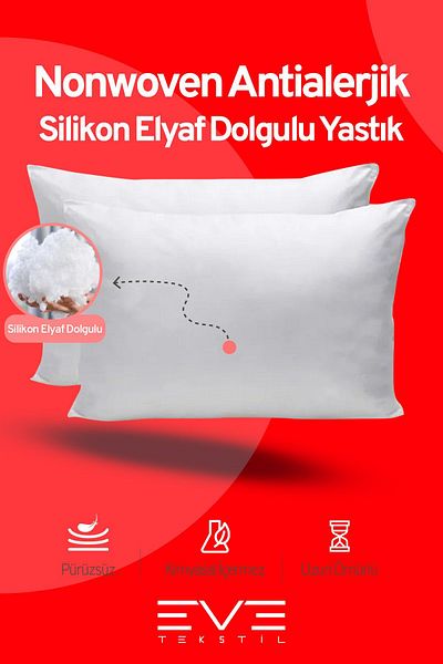 Eve Tekstil 8 Pieces Micro Silicone Fiber Nonwoven Washable Antiallergic Home and Hotel Pillow 50X70Cm 700 Gr