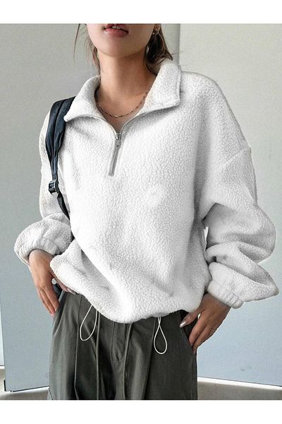 Touz Moda Λευκό μπουφάν με βελούδινο φερμουάρ Streetwear
