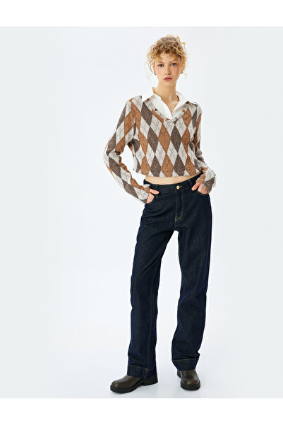 Koton Καρό μακρυμάνικο μπλουζάκι με λαιμόκοψη V