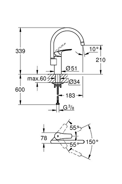 Grohe Eurosmart Eviye Bataryası Mat Siyah - 332022433