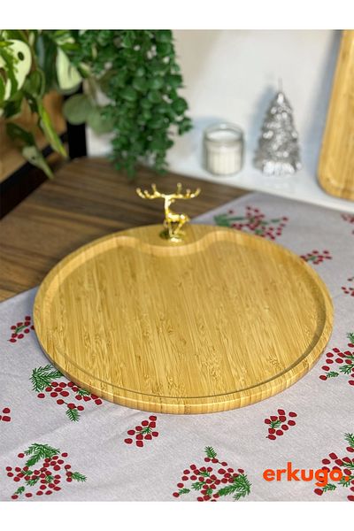 ERKUGO Bamboo Decorative Presentation Plate - Large Size, Serving Plate, Snack Bowl and Plate with Handle (30 X 30 Cm)