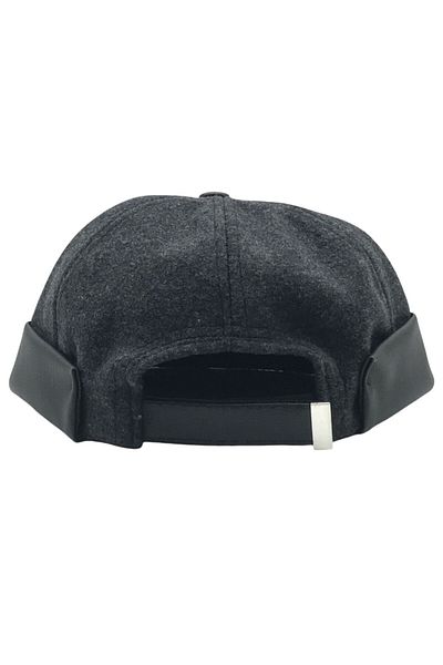 AXE SPORTSWEAR Winter Gray Wool Stamp Faux Leather Detailed Basic Docker Cap Hat Hat with Adjustable Back Velcro