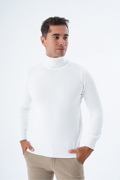 Trist Star Men's Ecru 100% Cotton Turtleneck Sweater Trist-1105