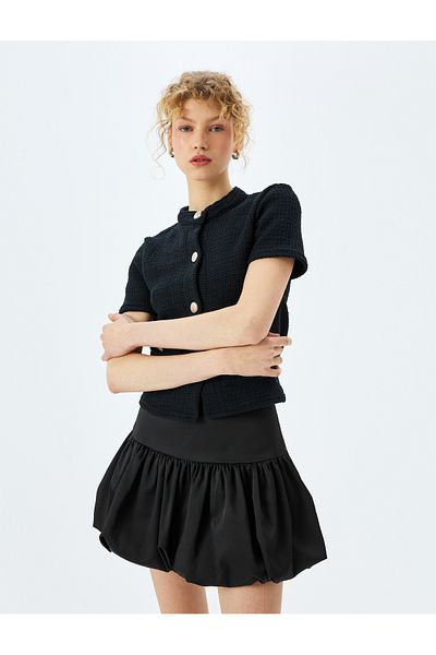 Koton Button Detailed Pocket Crew Neck Short Sleeve Knitwear Cardigan