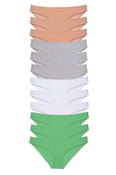 Easy Tedarik 12 Pieces Super Eco Set Lycra Women's Slip Panties Skin Gray White Green