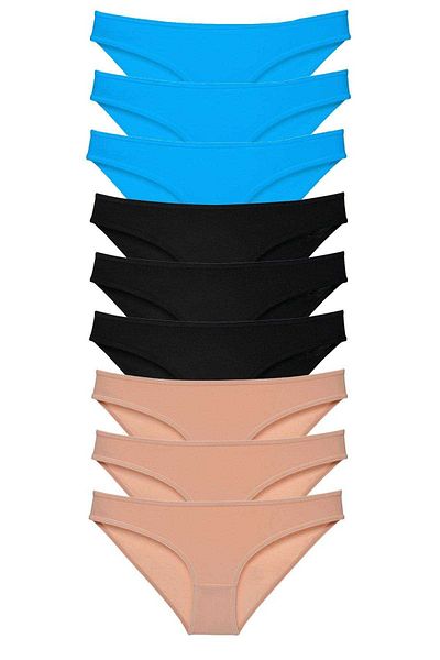 Easy Tedarik 9 Pieces Super Eco Set Lycra Women's Slip Panties Black Skin Blue