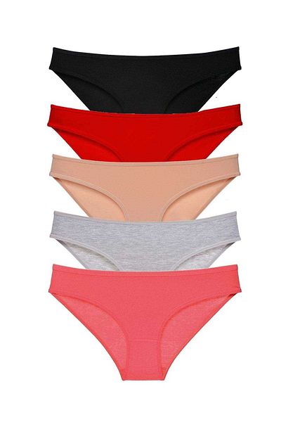 Easy Tedarik 5 Pieces Super Eco Set Lycra Women's Slip Panties Black Red Skin Gray Fuchsia