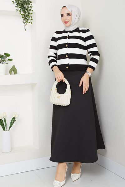 MODAMERSİ Γυναικεία Μαύρη Puff Scuba Hijab Flared Φούστα