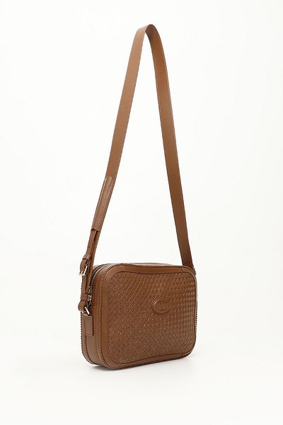 GÖNDERİ(R) Women / Girls Tan Antique Genuine Leather Straw Weave Long Strap Shoulder Bag