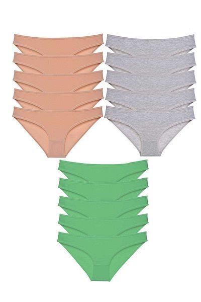Easy Tedarik 15 Pieces Eco Set Lycra Women's Slip Panties Skin Gray Green