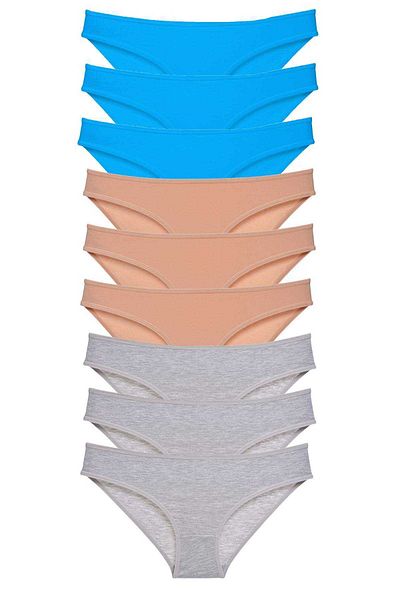 Easy Tedarik 9 Pieces Super Eco Set Lycra Women's Slip Panties Skin Gray Blue