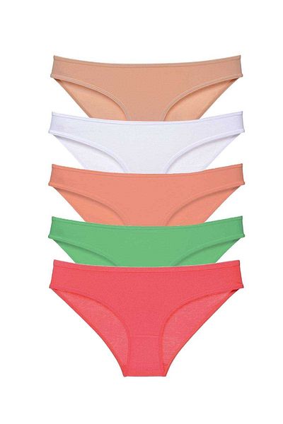 Easy Tedarik 5 Pieces Super Eco Set Lycra Women's Slip Panties Skin White Powder Green Fuchsia