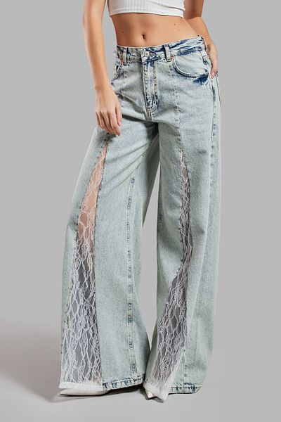 its basic T.Jen Color 4S565 Lace Denim - Palazzo Fit Γυναικεία Τζιν