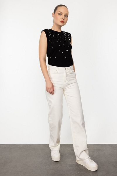 Ekol Ecru High Waist Wide Leg Trousers