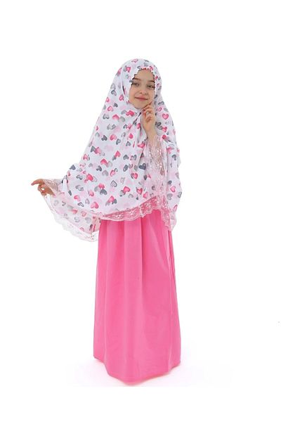 skycott Girls' Prayer Dress - Little Heart Print, Lace Detail, Elastic Top and Waist Skirt Set 977