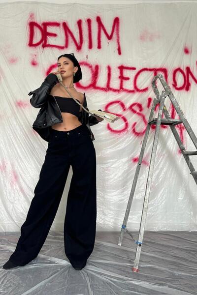 Elbee Fashion Woman Pantaloni de blugi cu picioare largi