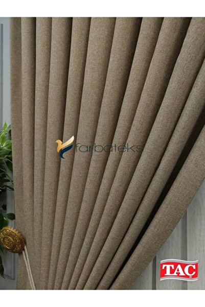 farbateks Camel Linen Background Curtain 1E3 Draped Pleated Background Curtain