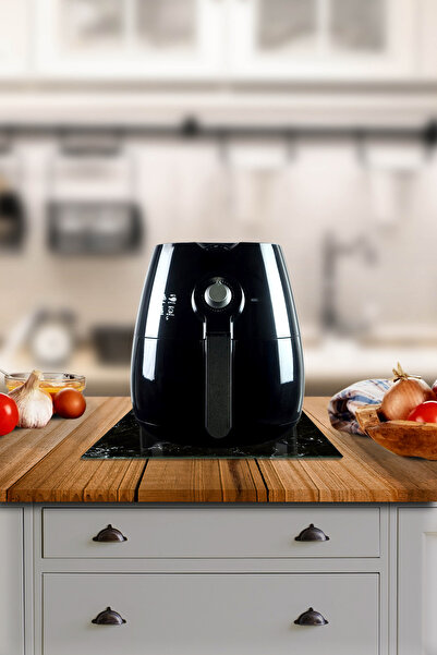 Decorita Cam Airfryer Altlığı | Airfryer Altı Isıya Dayanıklı Cam Stand | Siy...