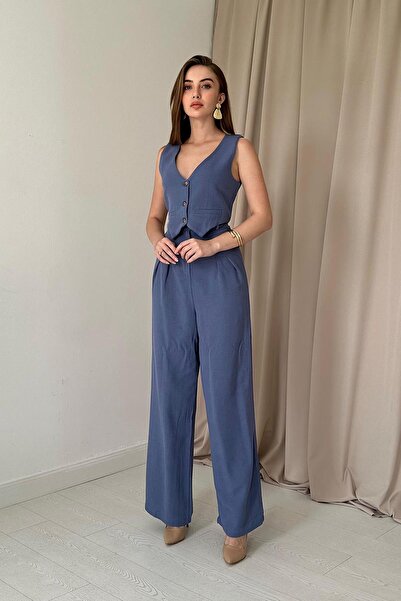Elbee Fashion Woman Set vestă și pantaloni cu nasturi în față