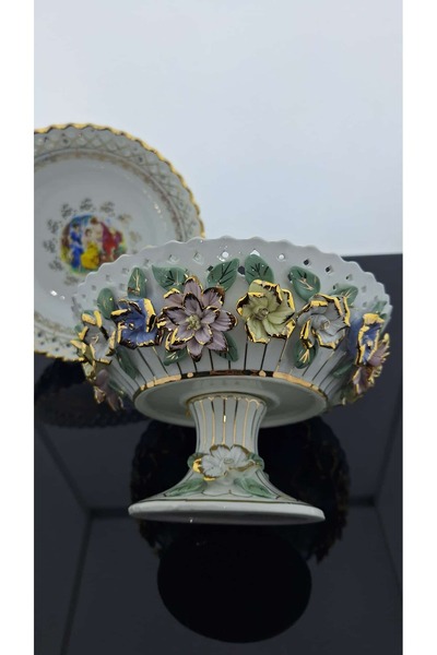 kızılmaske şekerlik kaptomente sunumluk italyan tarz güllü porselen