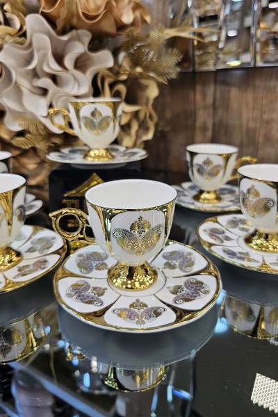 TURAB 6 Kişilik Silindir Model Şık Kahve Fincan Takımı 90 ML