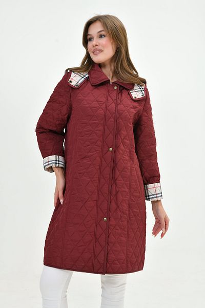 Butik Women's Plus Size Long Hooded Inside Plaid Seasonal Quilted Coat Coat