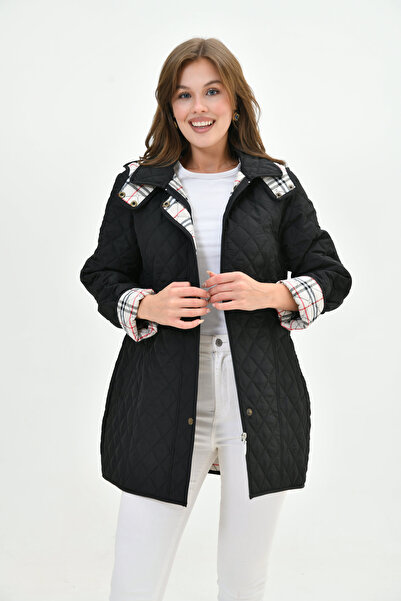 THE VOLER Mevsimlik Kapitone Kaban Mont Kadın Büyük Beden Kapüşonlu Içi Ekose...