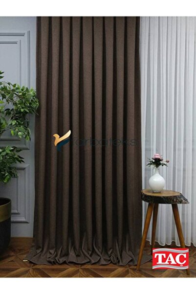 farbateks Brown Background Curtain 1E3 Draped Pleated Background Curtain