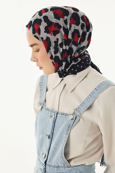 SOFT AKSESUAR Leopard and Mini Point Pattern Shawl