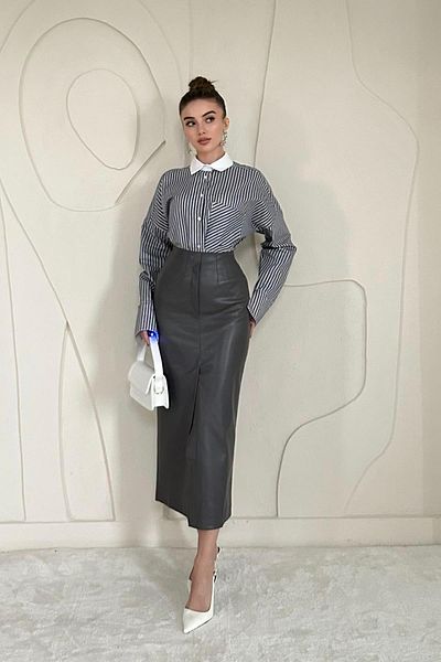 Elbee Fashion Woman Fusta cu plăcuță ornamentală cu fante